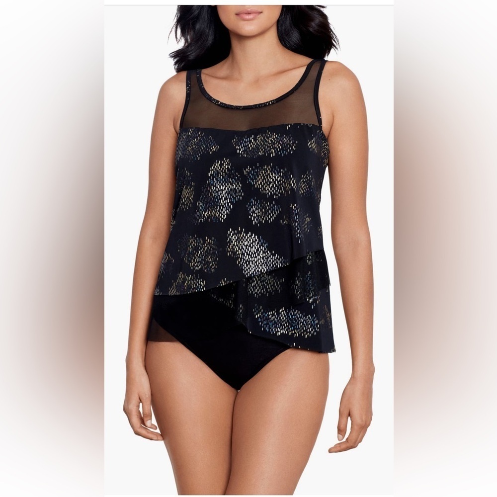 Miraclesuit Iridium Mirage Underwire Tankini Top in Black/Multi Size 10 NWT